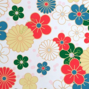Beautiful red blue white yellow green color flower design floral pattern roller blind